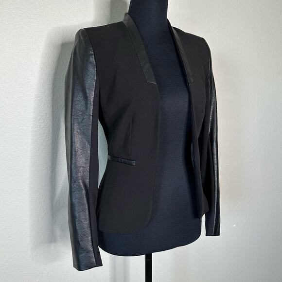 H&M Women’s Faux Leather And Fabric Blazer Black Size 2 - Picture 2 of 8